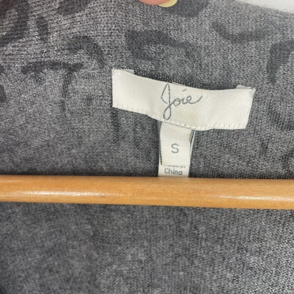 JOIE‎ Oversized Sweater Wool Cashmere  V-neck Leopard Print Gray S Lightweight‌‌